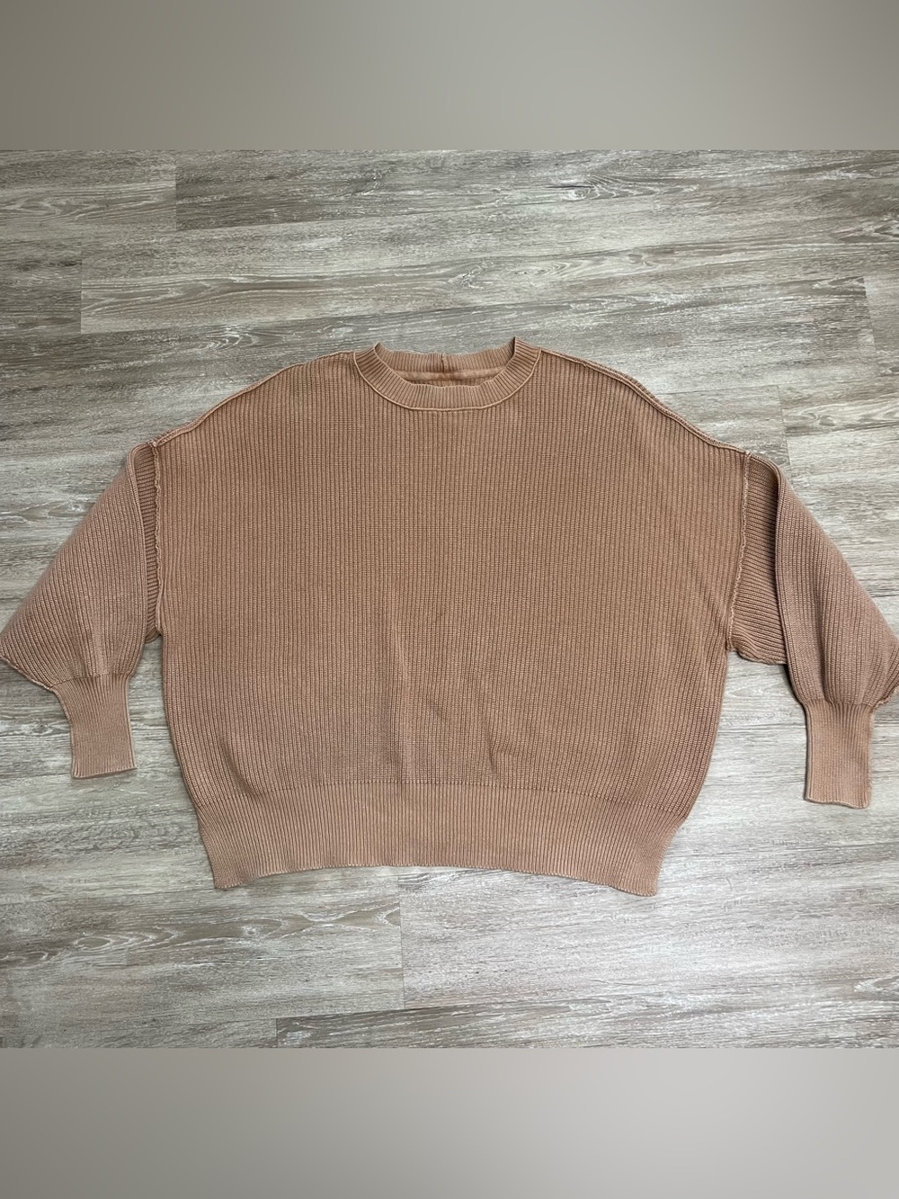 Aerie Cable Knit Chunky Brown Crew Neck Sweater Oversized Slouchy Sz XL